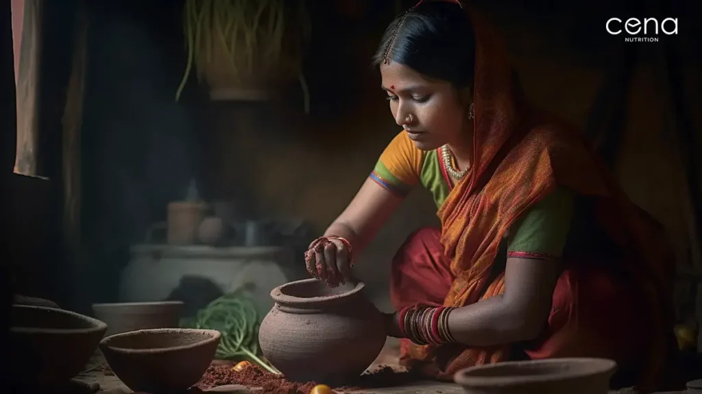 Washing a Large Cooking Pot in an Ashram (India)